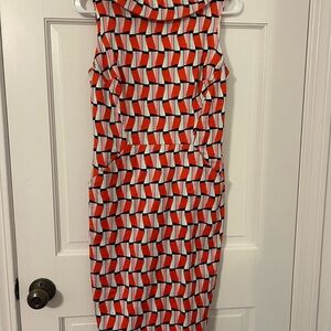 Boden Red and Black Geometric Midi Dress